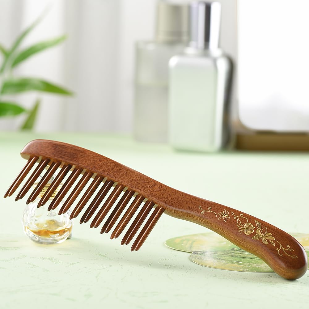 TAN MUJIANG Hair Comb Inserted Teeth Natural Wood Scalp Massage 1pc