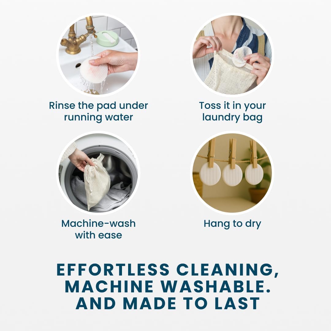 LastRound® 7 Sustainable Reusable Cotton Rounds for Facial Cleansing – Zero-Waste Eco-Friendly Makeup Remover Pads for All Skin Types with Travel Storage Case