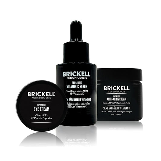 Brickell Men's Advanced Anti-Aging Skin Care Routine, Night Face Cream, Vitamin C Facial Serum and Eye Cream, Natural and Organic, Scented, Skin Care Gift Set
