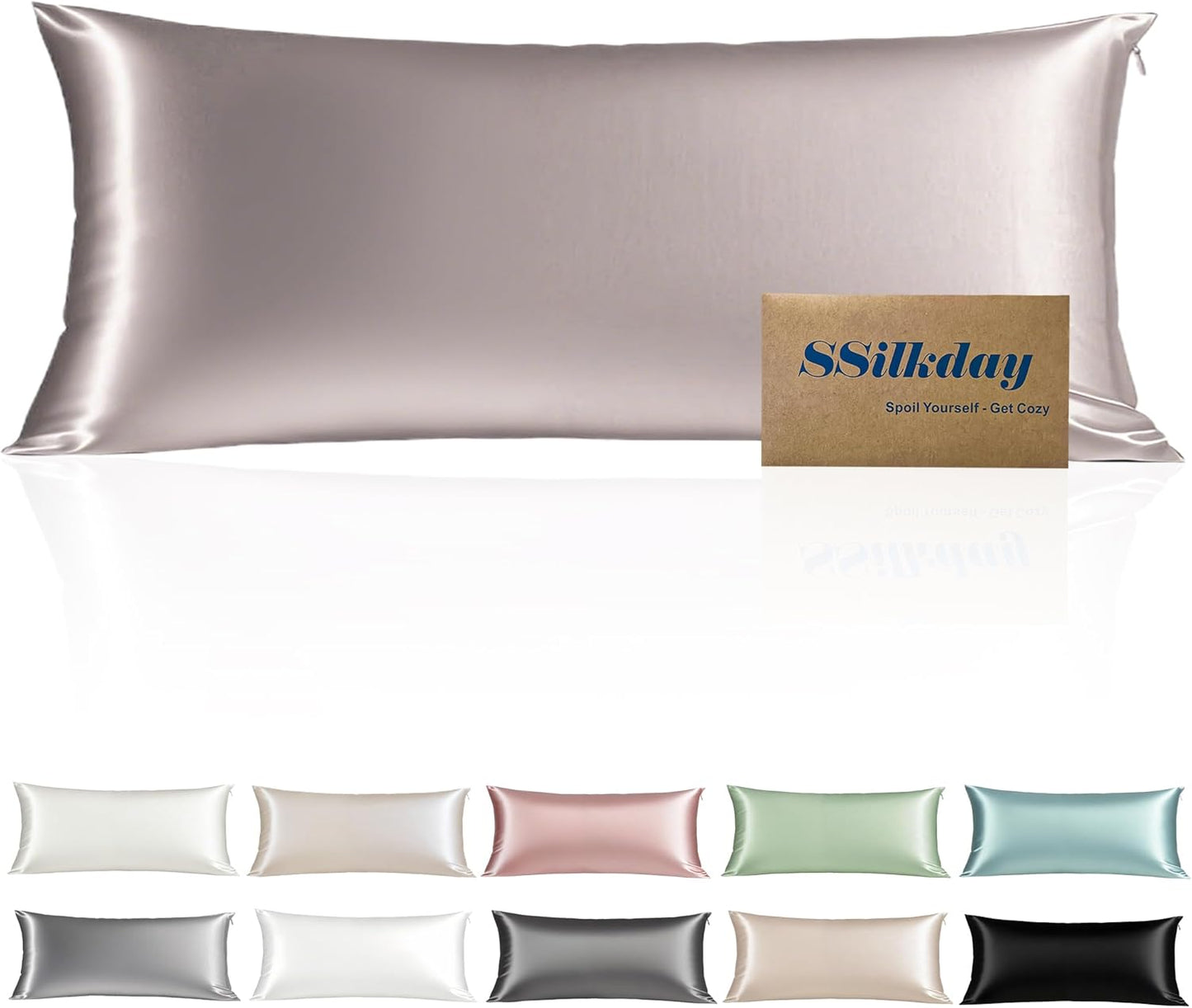 Mulberry Silk Body Pillow Pillowcase with Zipper, Ultra Smooth Soft Breathable Cooling Pillow Cases for Hot Sleepers, Silk Satin Body Pillow Cover for Hair and Skin (Taupe, 20×54 Inches, 1 Pack)