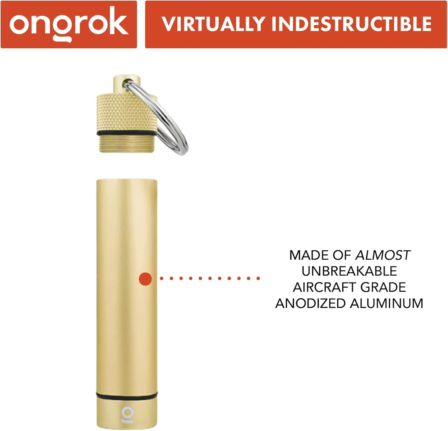 ONGROK Premium Storage Tube, Keychain, Pocket-Sized, Airtight, Aluminum Metal Holder and Case (Gold)