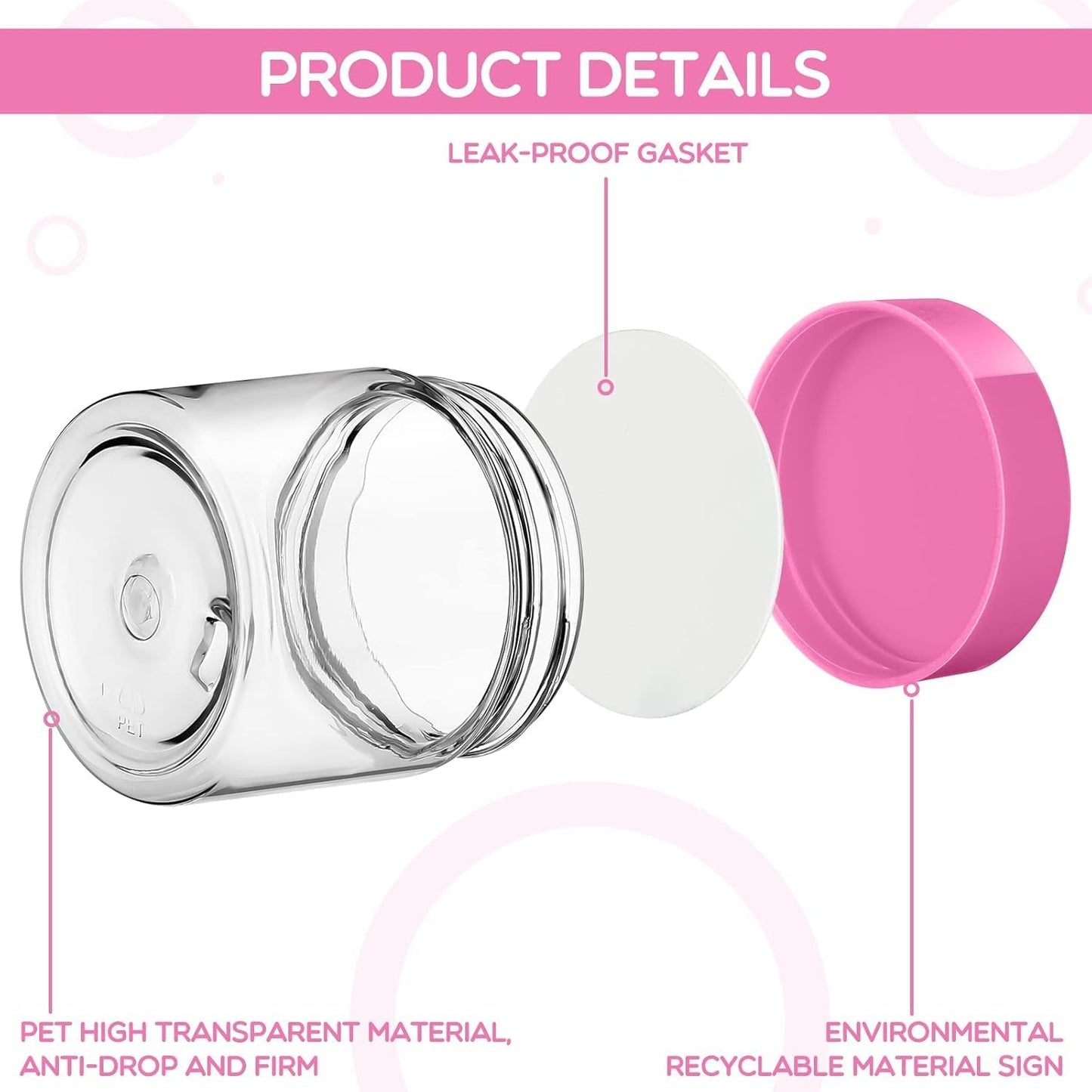 SATINIOR 12 Pack 2 oz Plastic Container Jars with Lids Round Clear Travel Cosmetic Container Slime Jars for Toiletries, Lotion, Cream, Ointments, Makeup, Rhinestone, Samples, Kitchen Storage(Pink)