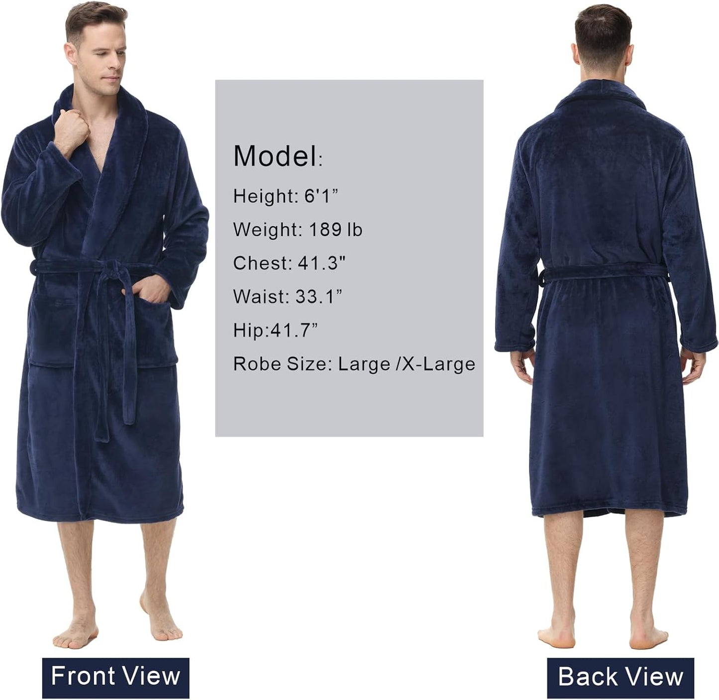 Yurhap Mens Fleece Robe, Soft Plush Robe for Men, Fluffy Bathrobe with Belt & 2 Pockets