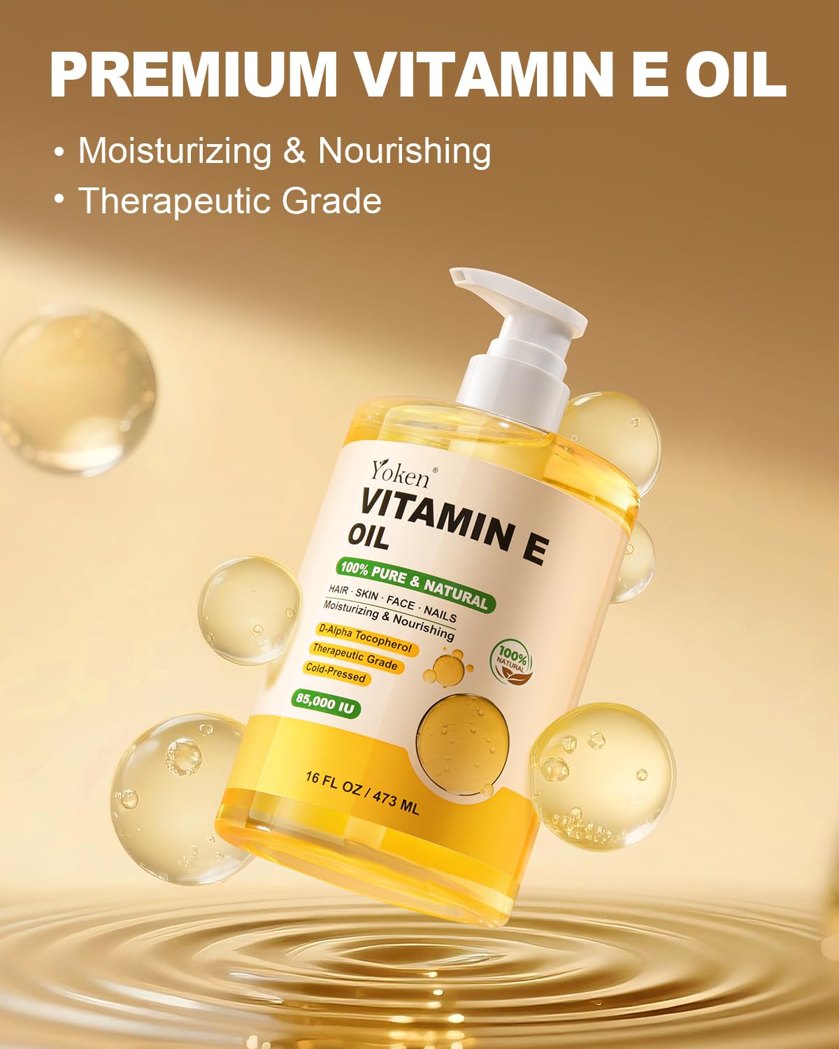 Vitamin E Oil 16 Fl Oz Organic Vitamin E Oil for Skin 85,000 IU Bulk Vitamine oils for Scars Hair,Face,Nail,Cold Pressed Hexane Free Formula Liquid Perfect Scalp Care Bath and Body oils