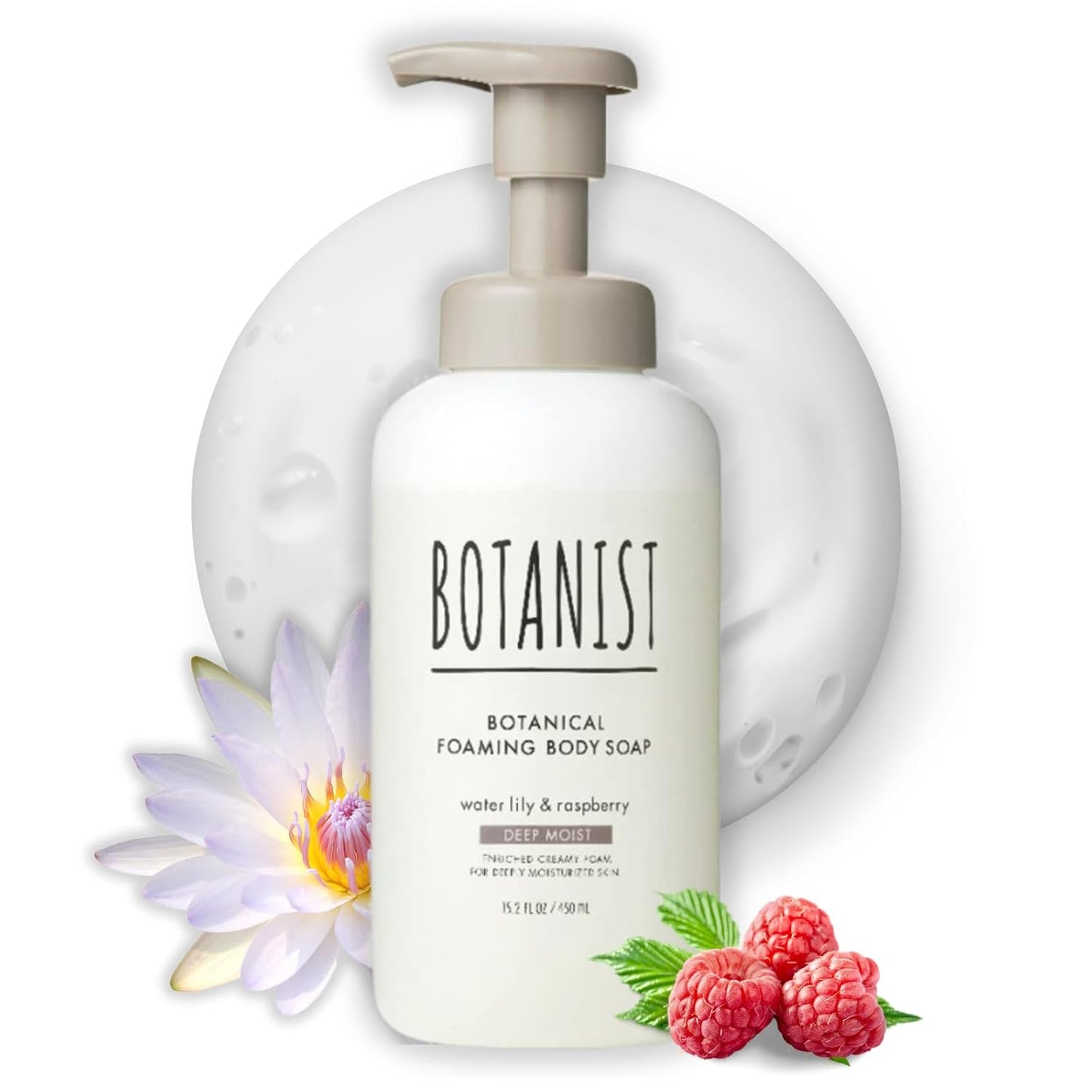 Botanist Shea Butter Body Wash for Women & Men, Foaming Body Wash for Sensitive Skin with Coconut Oil & Almond Extract, Sulfate & Paraben Free Whipped BODY WASH from Japan 15.2 Fl Oz LILY & RASPBERYY