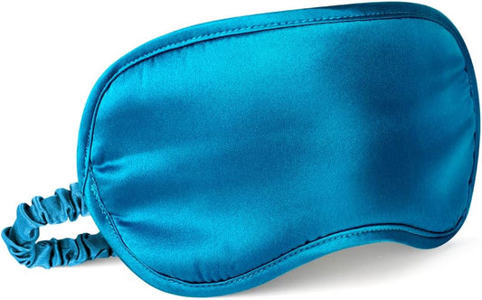 Breathable Silk Sleep Mask Blindfold, Elastic Blackout Eye Cover Headband for Sleeping Nap Travel Time, Peacock Blue, 1 Pack