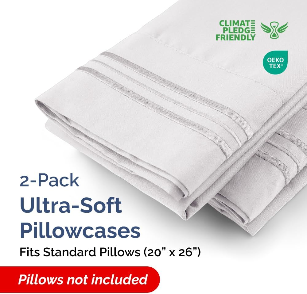 Standard Pillow Cases Set of 2 - Soft Hotel Quality Pillowcase Covers - Comfy & Wrinkle Free - Stain and Fade Resistant - Machine Washable Pillow Protectors - 2 Piece Set - Standard Size French Grey
