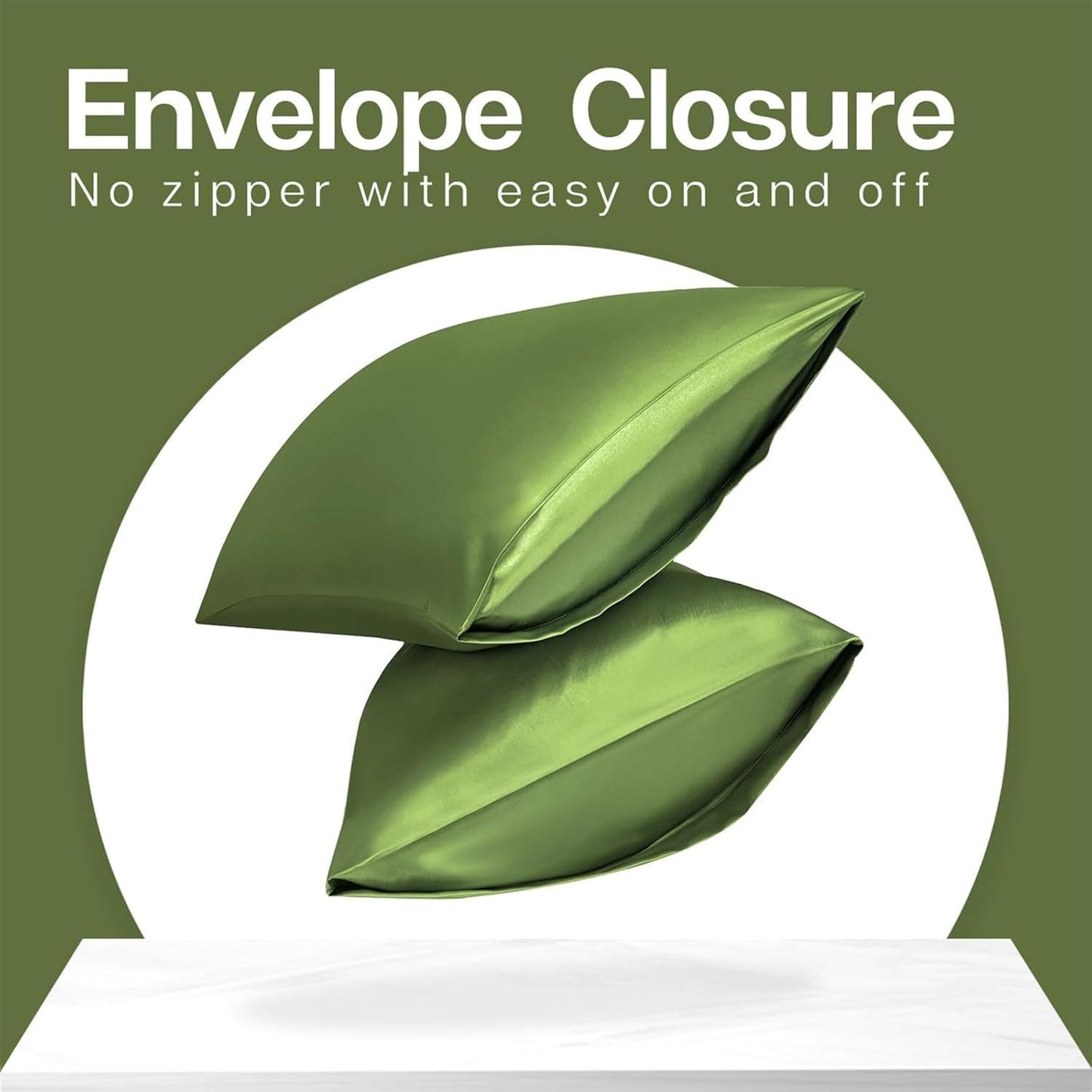 MR&HM Satin Pillowcase for Hair and Skin, Silk Satin Pillowcase 2 Pack, King Size Pillow Cases Set of 2, Silky Pillow Cover with Envelope Closure (20x40, Sage)