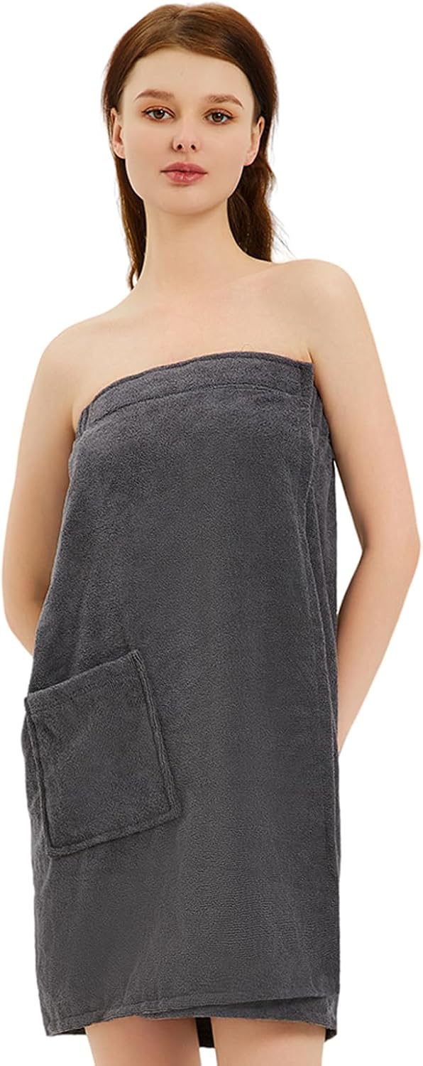 Womens Bath Body Wrap & Hair Towel Shower Spa Wrap Robe Adjustable Closure Bathrobe