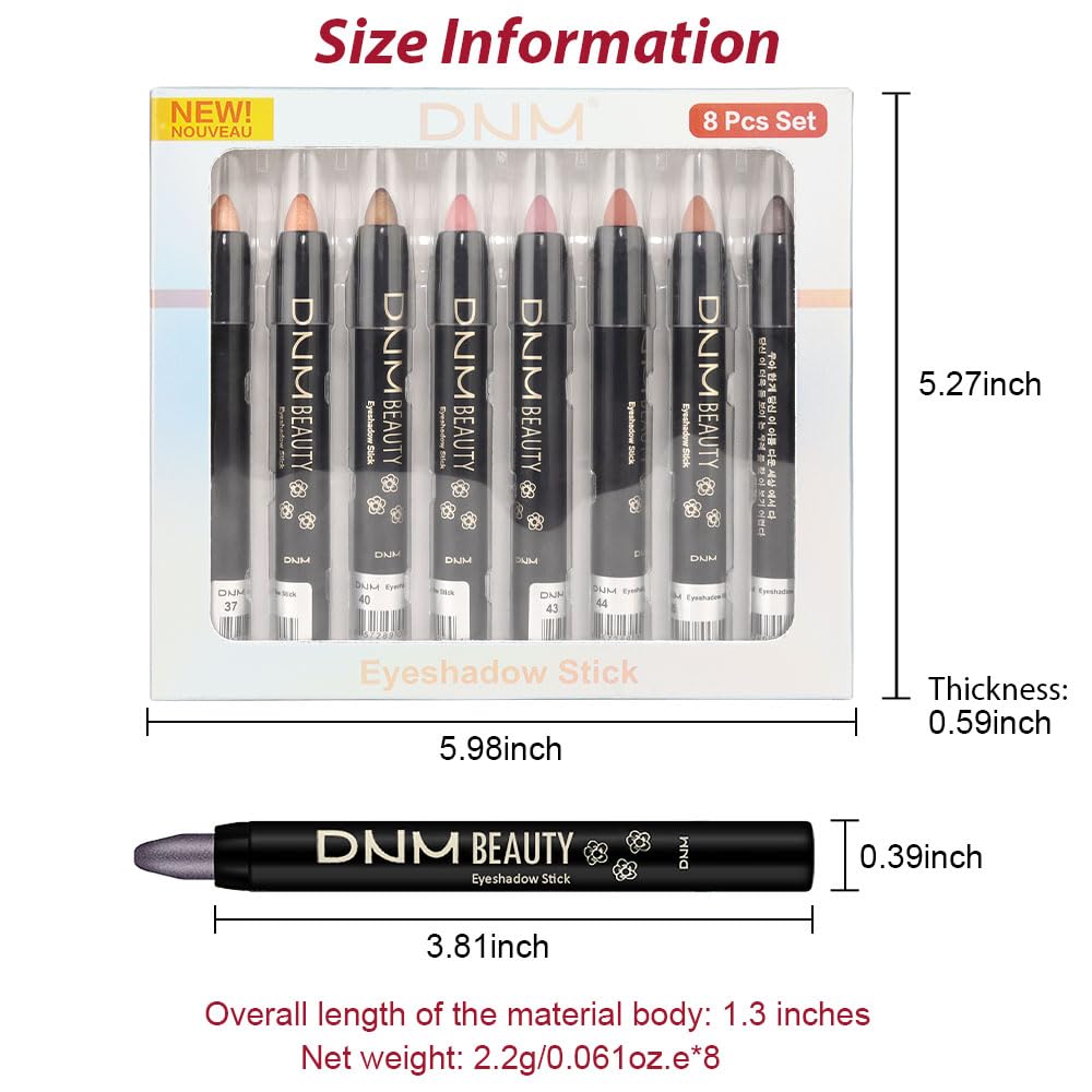 Kaely 8Pcs Cream Eye Shadow Sticks Set, Matte Shimmer Eyeliner Pencil Eyeshadow Palette Makeup, Eye Highlighter Brightener Stick for Older Women Waterproof Pigmented, sombras para ojos 06