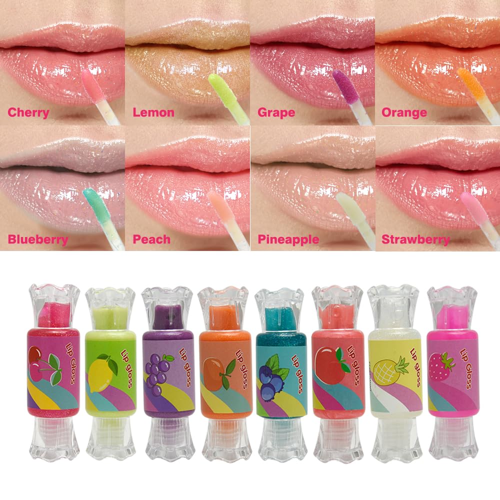 Cute Lip Gloss for Kids, 6PCS Glitter Girls Lip Gloss Set with Shape of Candy, Assorted Flavors Hydrating Lip Balm Party Favor Make-up for Girls and Teens Ages 8-12