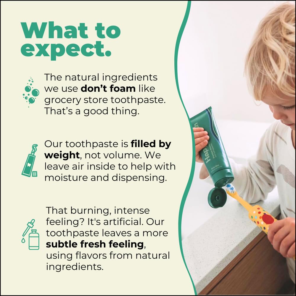 Happy Tooth Hydroxyapatite Toothpaste, Fluoride Free, Natural Whitening for Kids, Toddlers and Adults, SLS Free, Enamel Safe, Dentist Formulated with Clean Ingredients, Fresh Mint Flavor, 4.0 oz