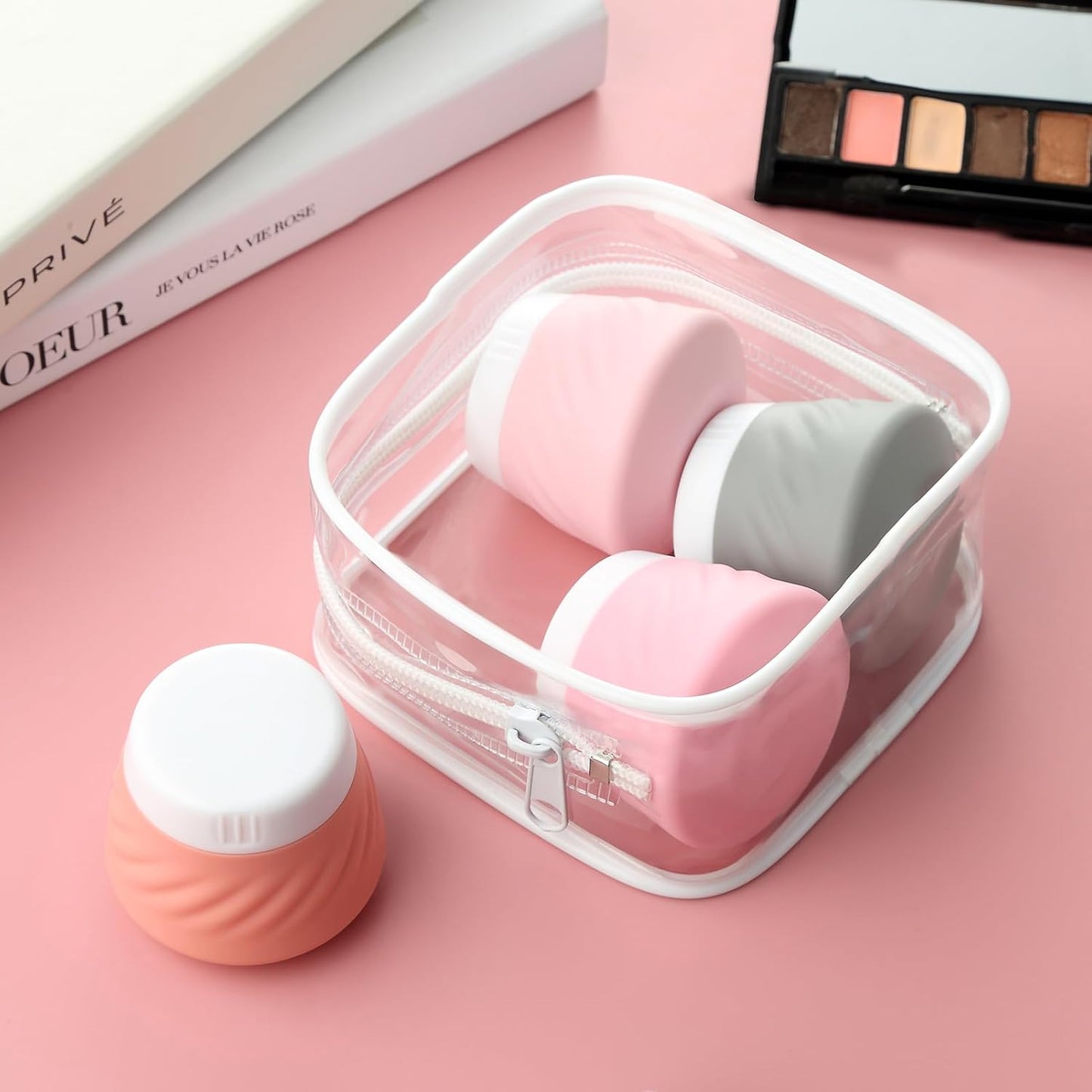 Gemice Travel Containers for Toiletries, TSA Approved Silicone Travel Jars for Cream, Leak-Proof Travel Size Toiletries Containers with Lid for Lotion Skincare Makeup (4 Pack)