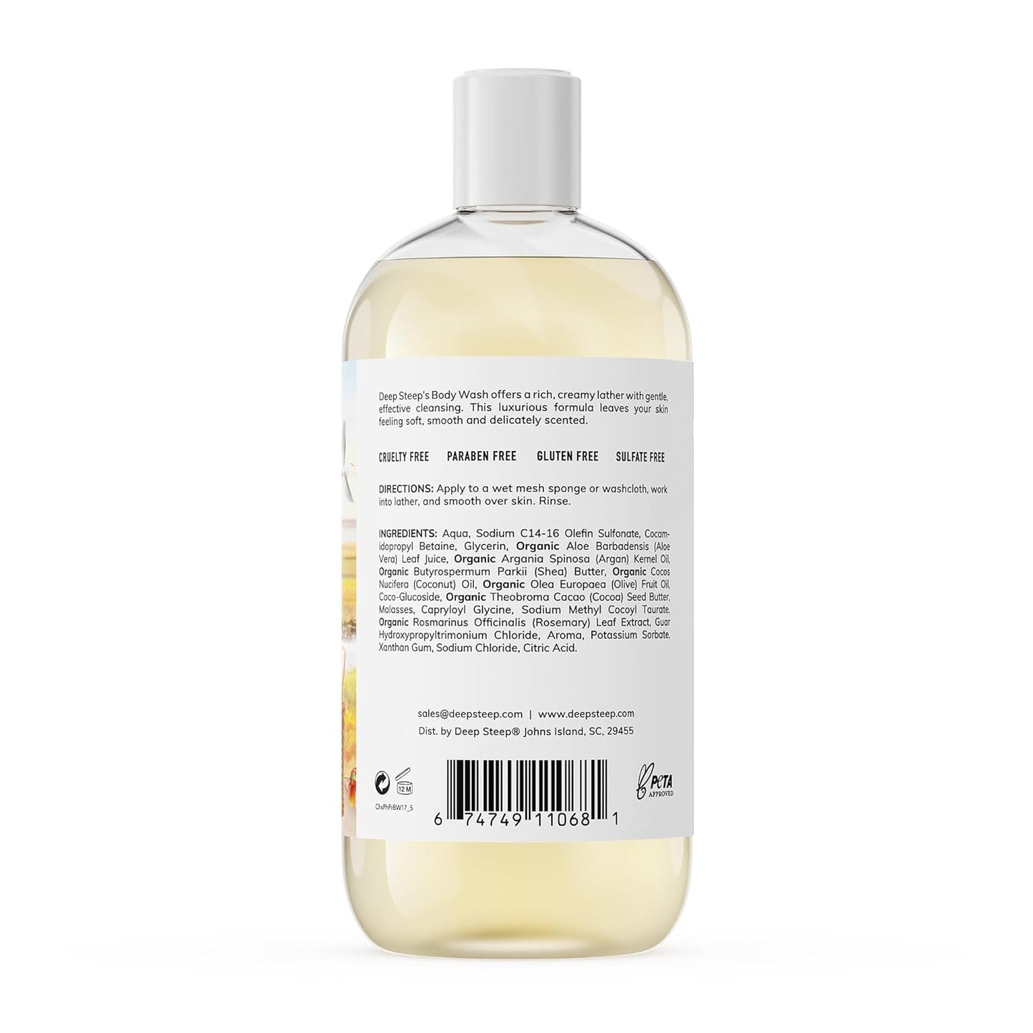 Deep Steep Body Wash, Peach Praline (The Old Village), 17 oz – Hydrating Shower Gel with Hyaluronic Acid, Shea Butter, Aloe Vera & Argan Oil – Vegan, Clean Beauty, Clean & Refreshed Skin