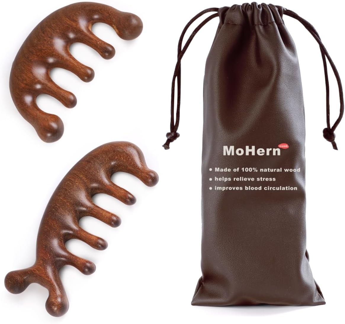 Scalp Massager Loc Comb, 2 Pcs Handmade Sandalwood Wide Tooth Comb for Hair Growth, Wooden Meridians Massager for Head, Hand, Face, Shoulder, Neck, Breast