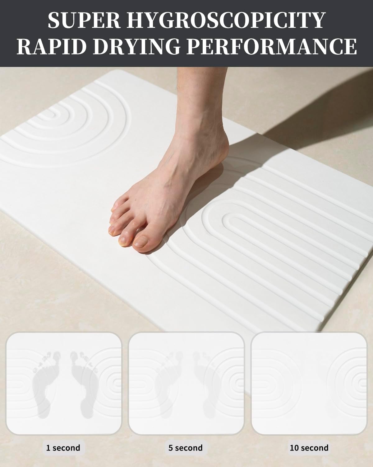 Stone Bath Mat 24"x16" - Diatomaceous Earth Shower Mat, Quick Dry, Anti-Slip, Modern Design with Bonus Non-Slip Pad - Perfect for Home Safety and Style,Gray,Straight