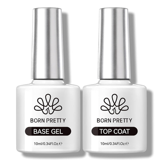 Born Pretty Base & Top Coat Set 2PCS, High Glossy Top Coat, Base Gel for Long Lasting Nails Shine Finish, Nail Art DIY Design Manicure Gifts for Women 10ML