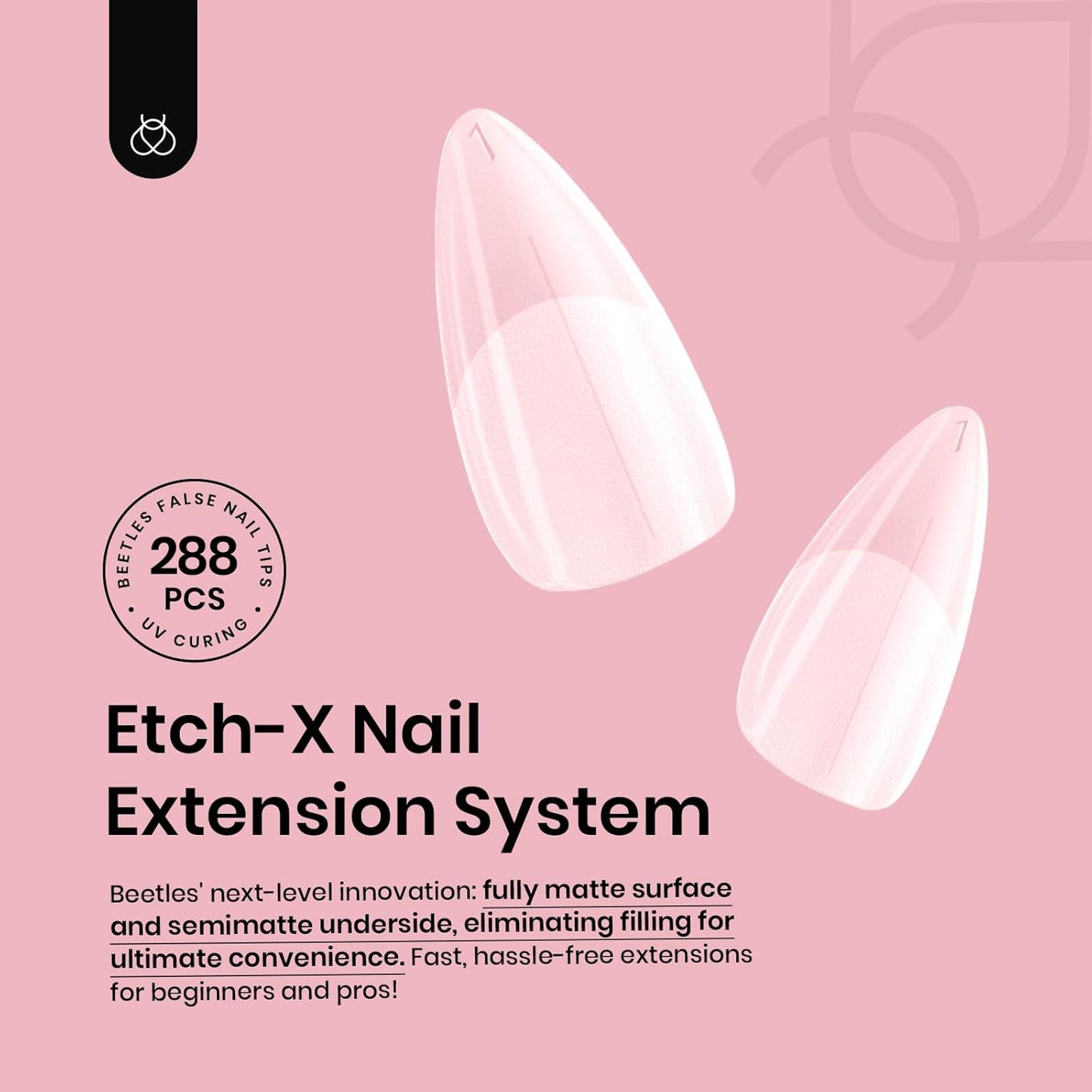 Beetles Medium Almond Nail Tips: 288PCS Medium Almond Matte Clear False Acrylic Press on Nails Tips 12 Sizes Pre-shape Full Cover Nail Tips Nail Extension DIY Valentines Day Gifts for Women