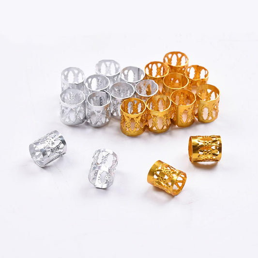 SEVENHEAD 50 Pcs Dreadlock Beads Hair Accessories Hair Rings Adjustable Cuffs Braiding Hair Decoration Clips Metal Hair Decoration for Braids(Gold and Silver)