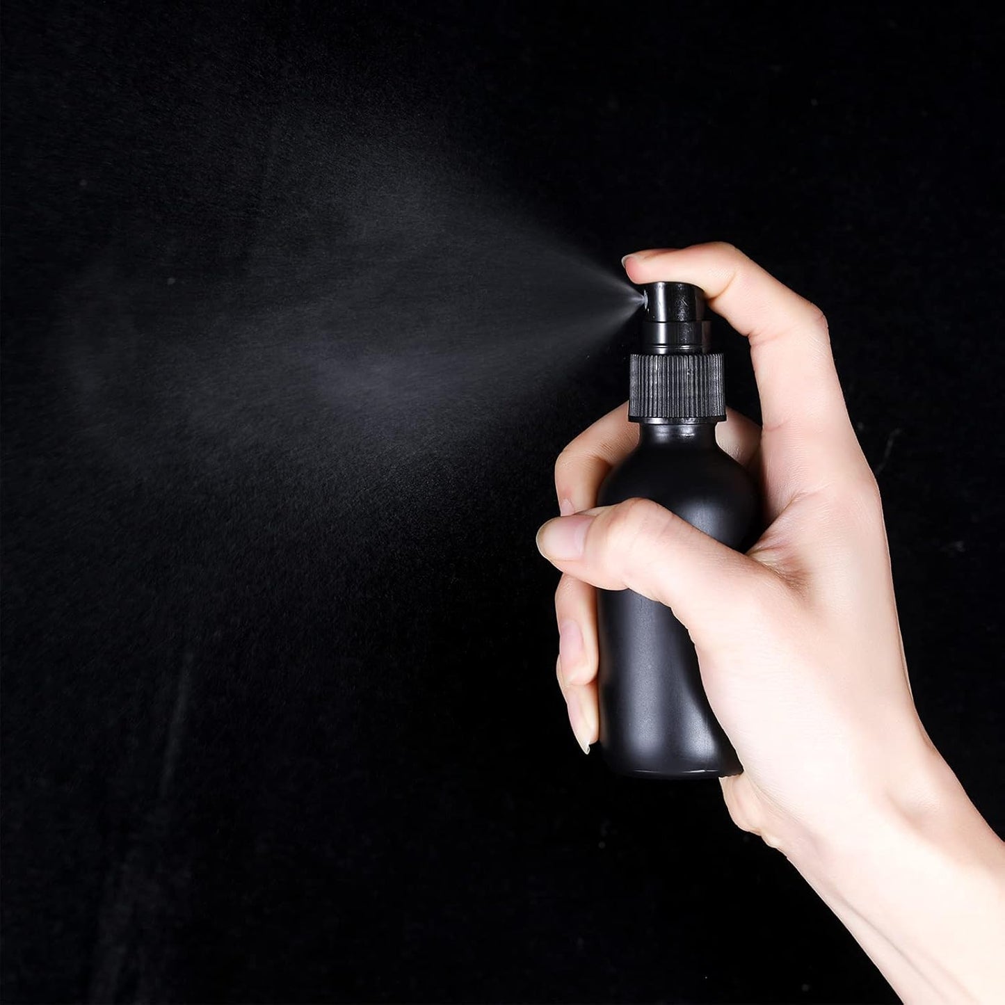 2oz Glass Spray Bottle, Fine Mist Boston Glass Bottles with Black Fine Mist Sprayer Small Clear Bottles for Essential Oils, Bath, Beauty, Hair & Cleaning, Black, Pack of 24