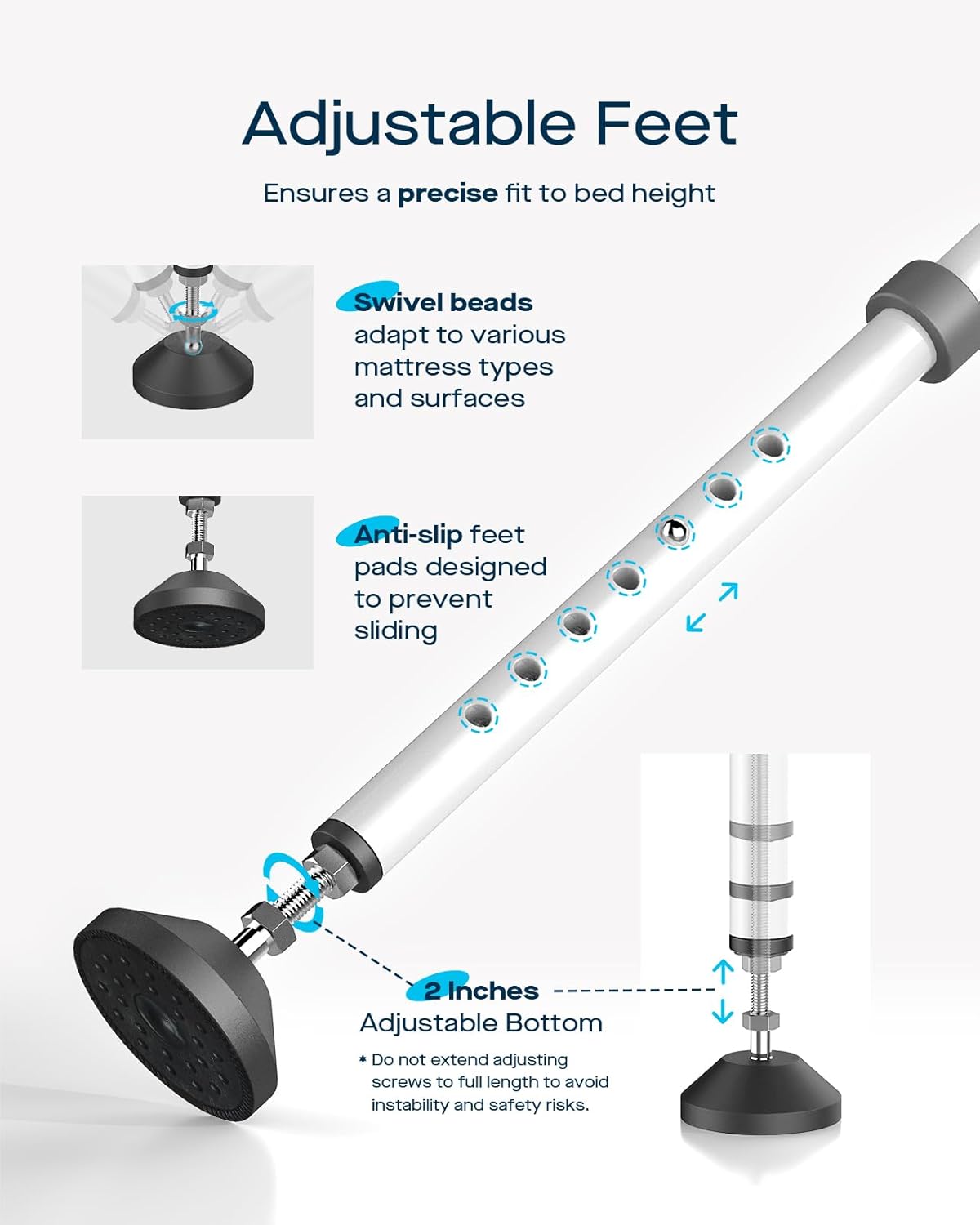 Bed Rails for Elderly Adults Safety, Adjustable Bed Assist Rail for Seniors with Motion Sensor LED Light & Storage Pocket, Non-Slip Handle Support Bar, Fits Twin/Full/Queen/King