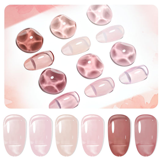JODSONE 6PCS Jelly Gel Nail Polish Set 6Colors 10ml Long Lasting Neutral Nude Pink Pale Purple Jelly Gel Polish Art for Nail and Salon Need U V Lamp