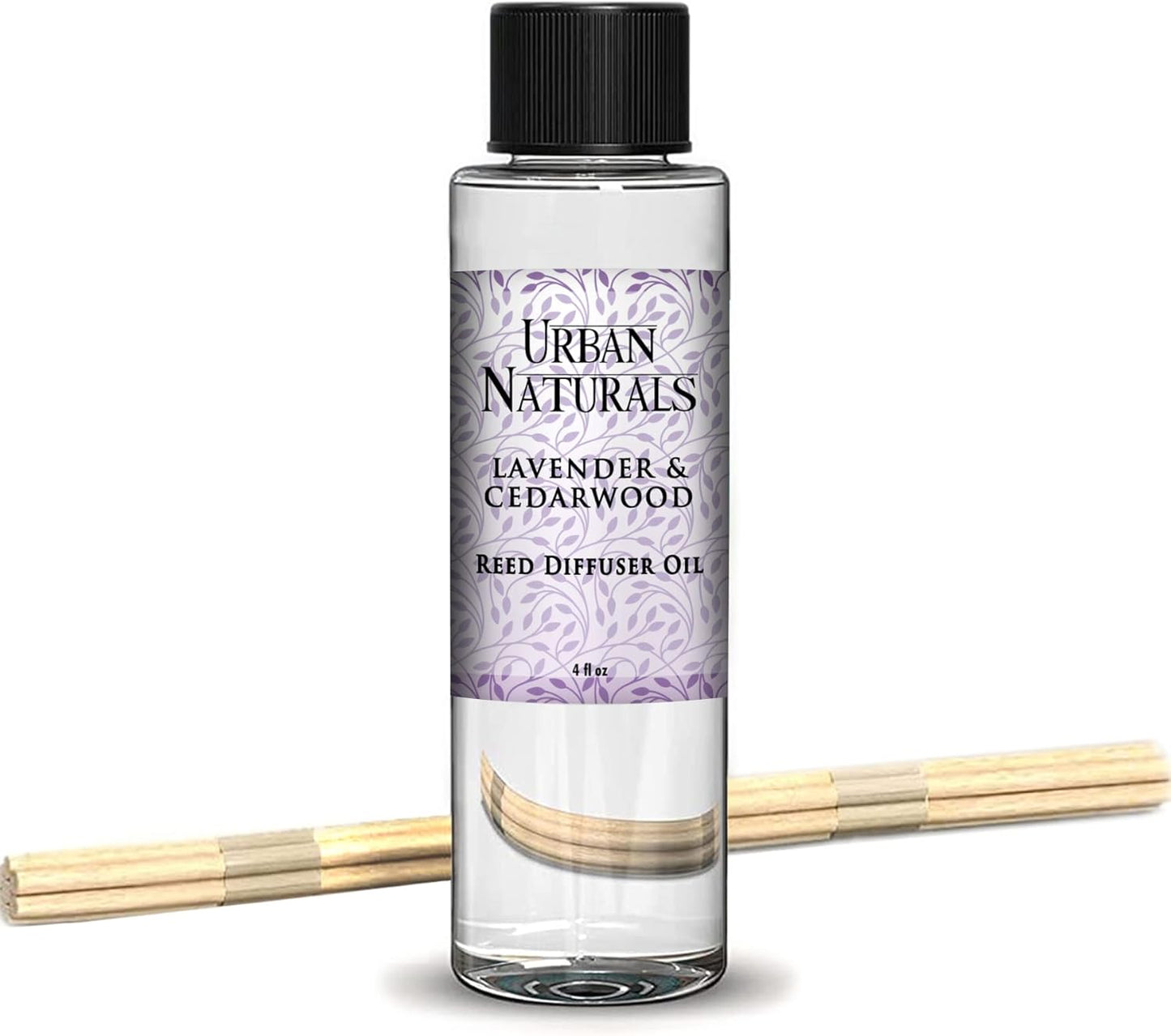 Urban Naturals Reed Diffuser Oil Refill Lavender Cedarwood, Lavender, Cedarwood, Herbal Aromatherapy Blend, 4 oz + Free Reed Sticks, Made in The USA