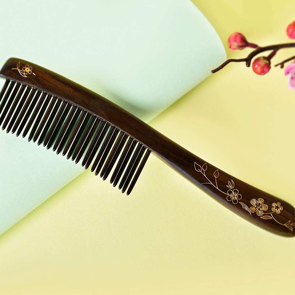 TAN MUJIANG Wooden Hair Comb Wide-tooth Inserted Teeth for Women Curly Hair (CQCGB0101)