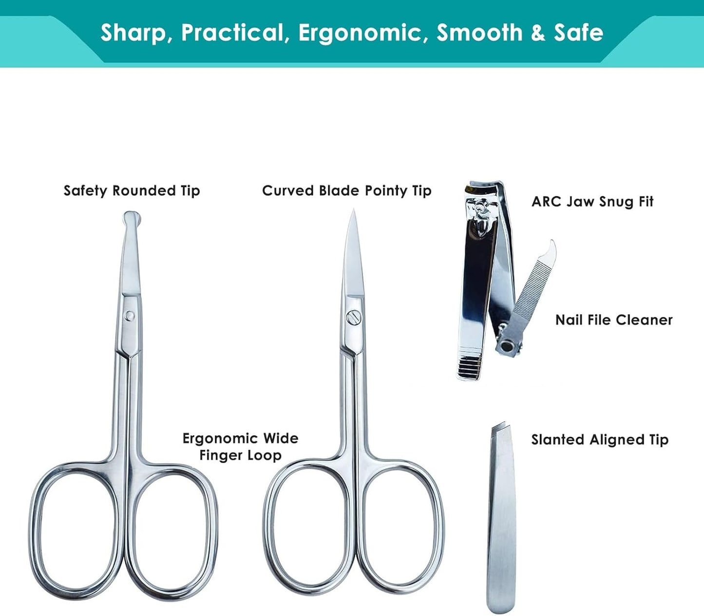 5Pcs Beauty Grooming Eyebrow Scissor Men Women Facial Nose Hair Scissor Curved Round Blunt Mustache Beard Manicure Pedicure Trimmer Set Stainless Steel Slant Tweezers Nail Clipper Pet Dog Scissor Kit