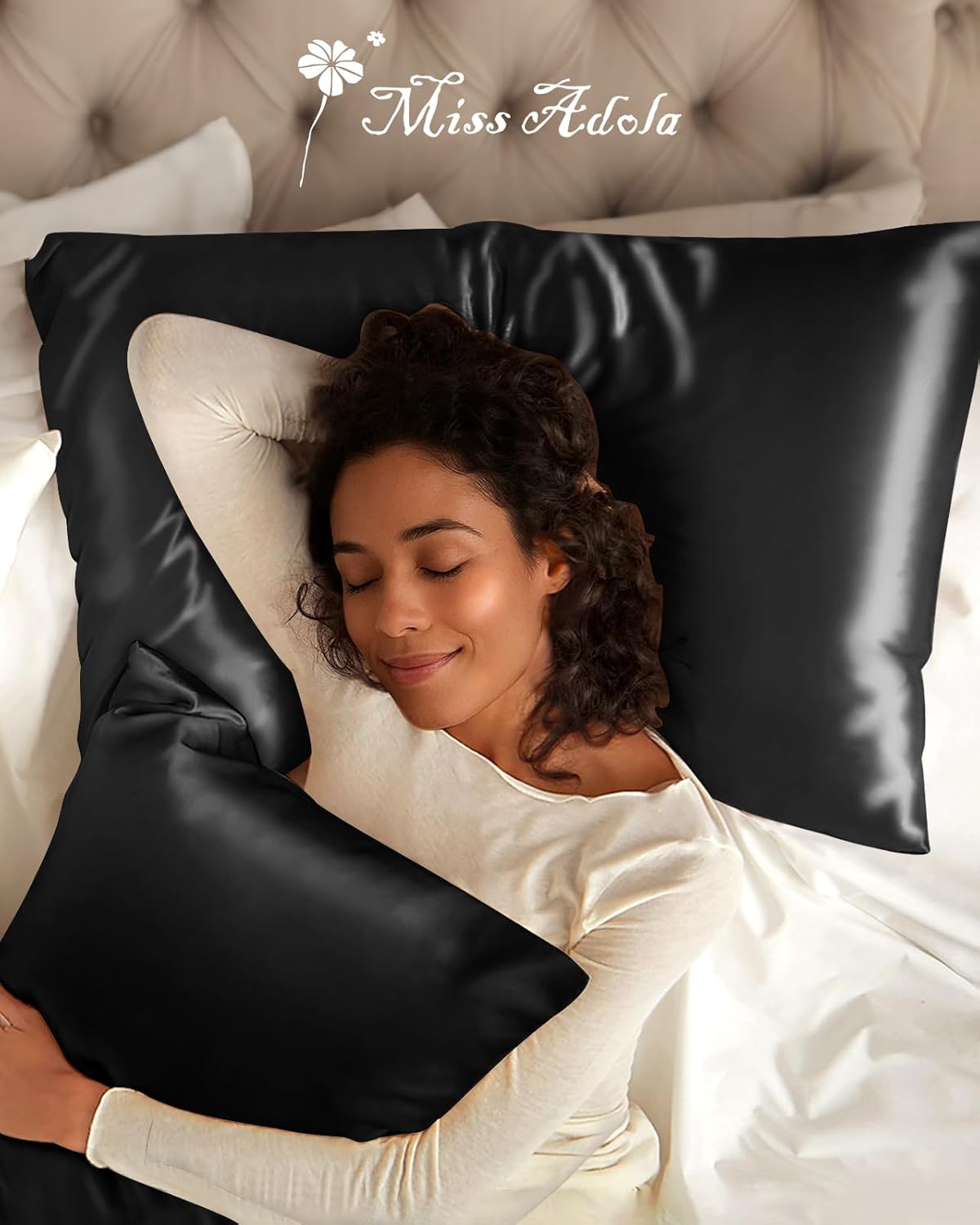 Silk Pillowcase 2 Pack - Pillow Cases Queen Set of 2 Size 20" x 30" for Hair and Skin Smooth Soft Breathable with Hidden Zipper Cooling Pillow Covers for Sleeping Women, Black