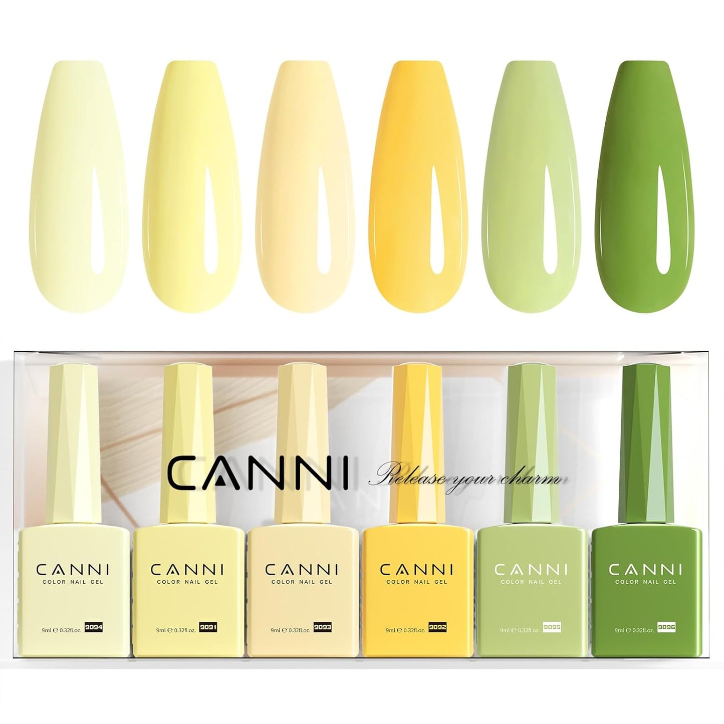 CANNI 6 Colors 9 ML Hema-Free Pastel Yellow Green Gel Nail Polish Set, Sage Forest Lime Green Pale Yellow Gel Polish Kit, Soak Off LED Nail Gel Manicure Kit DIY at Home Salon Gifts