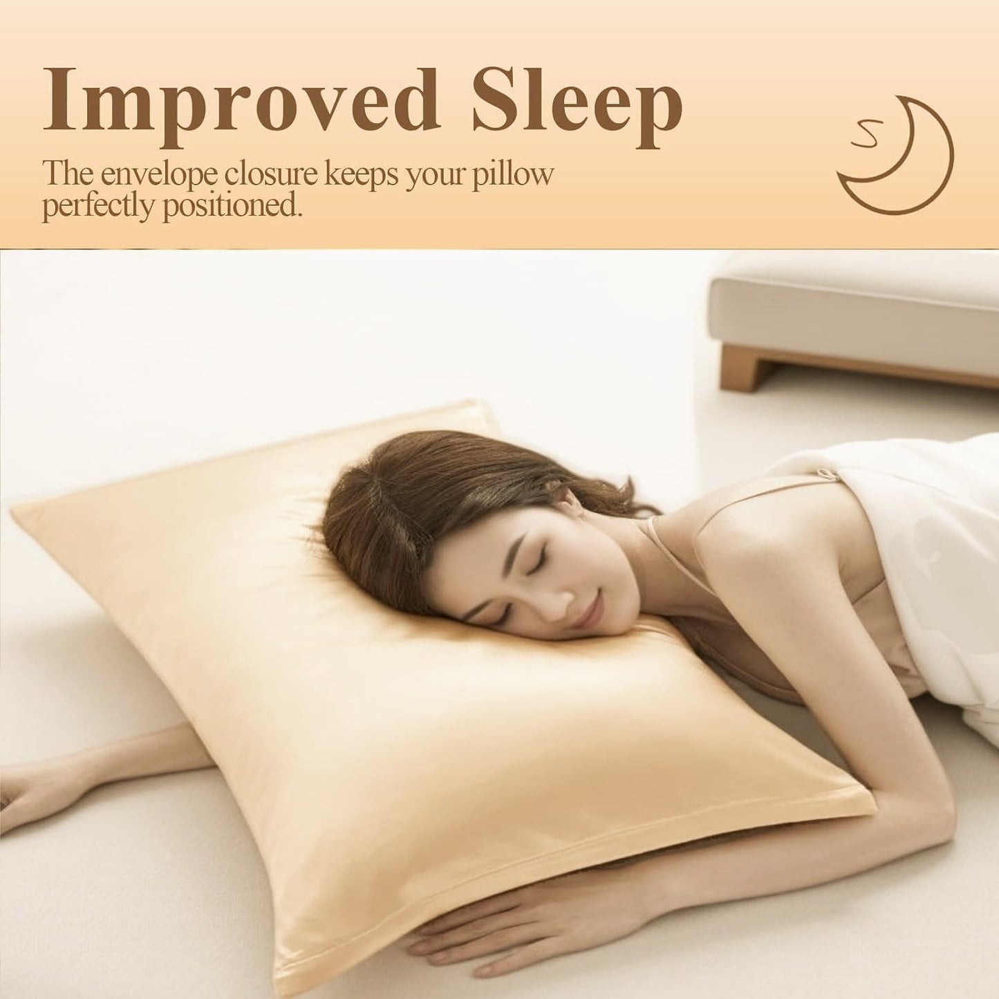 Juwenin Bedding,Super Soft and Luxury Silky Satin Pillowcase with Zipper (Silky Satin Pillow Case for Hair) Set of 2 (Champagne, Queen(20''x29''))