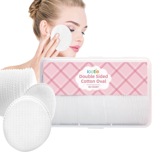 Large Oval Cotton Pads, 80 Count, Multi-Layer, Lint-Free, Dual-Sided, Ultra-Soft Cotton Oval Pads for Makeup Removal, Cleansing, and Toner Application