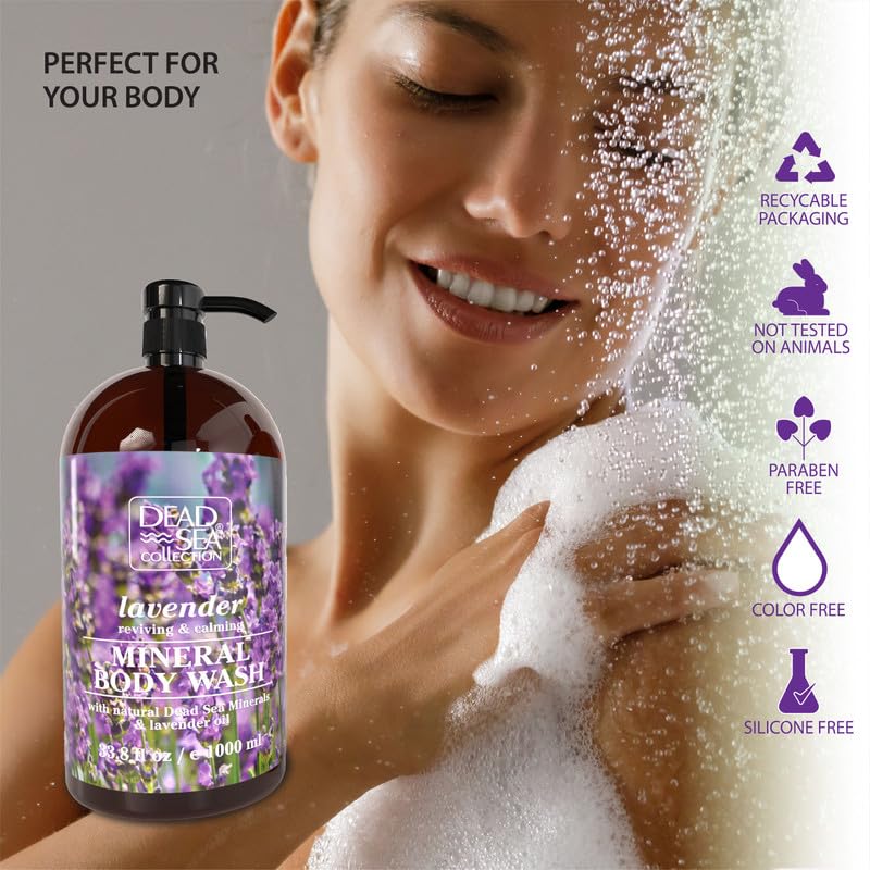 Dead Sea Collection Lavender Body Wash for Women and Men - with Pure Dead Sea Minerals and Lavender Oil - Gentle Cleanses and Moisturizes Skin - Pack of 2 (67.6 fl. oz)