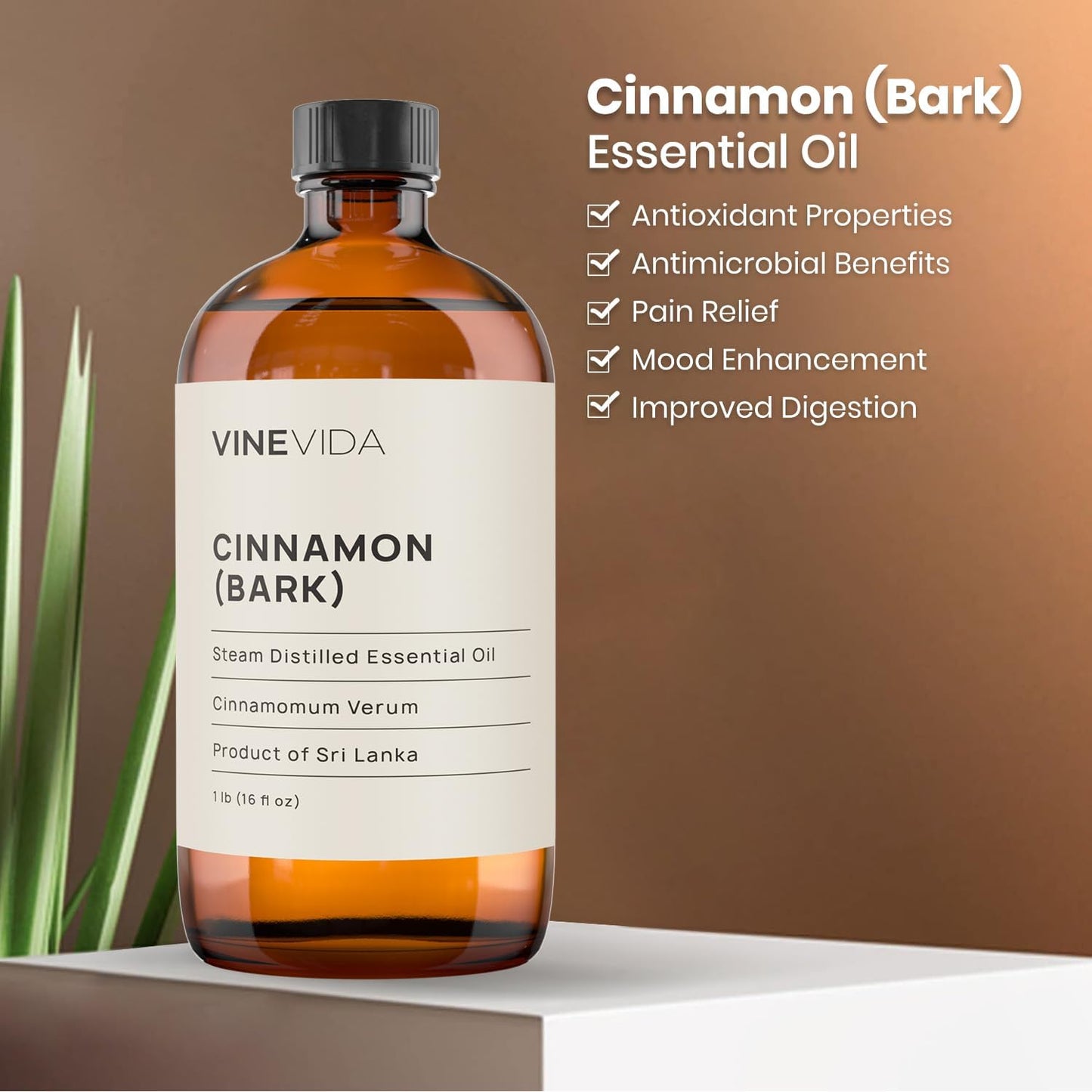VINEVIDA Cinnamon Bark Essential Oil 16 oz - Undiluted Cinnamon Oil - DIY Candle Scents for Candlemaking - Bulk Essential Oil for Soap Making Safe for Skin