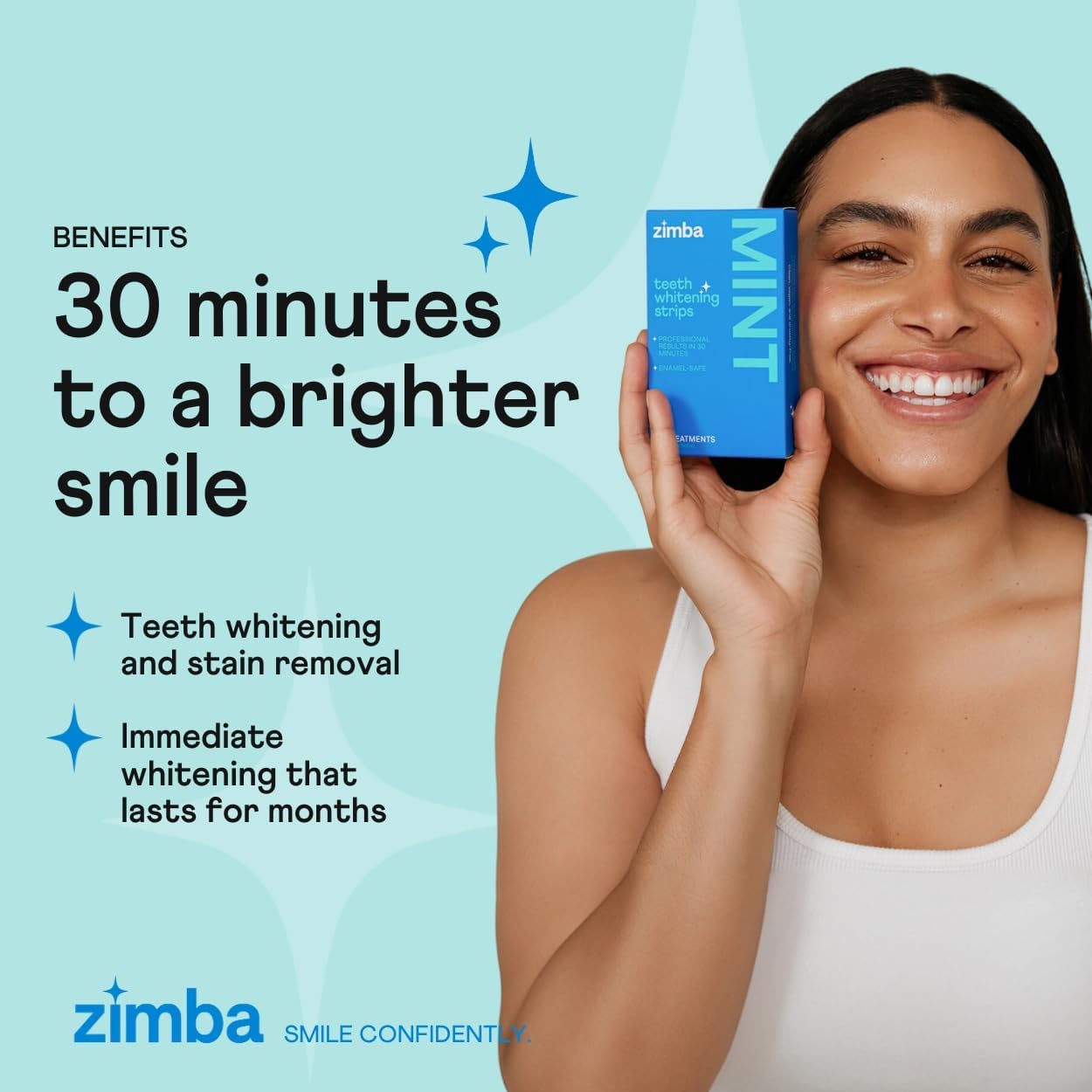 Zimba Teeth Whitening Strips 3-Pack Bundle (Mint, Spearmint, Strawberry) | Vegan Whitening Strip Enamel Safe Teeth Whitening Hydrogen Peroxide Teeth Whitener for Coffee, Wine, Tobacco & Other Stains
