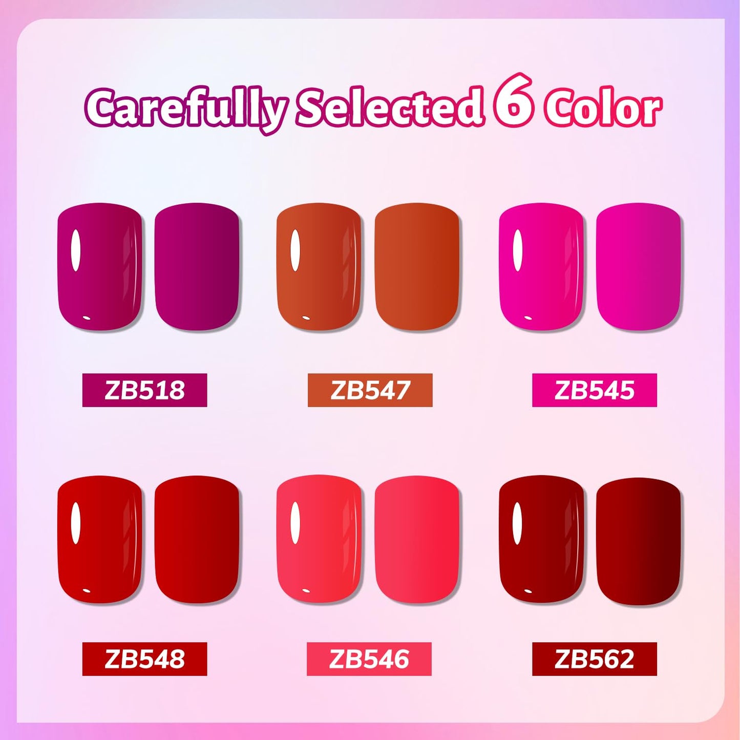 10ml Red Nail Polish Set 6 Colors Rose Red All Seasons Neutral Color Fast Dry Nail Polish Set for Women Salon DIY Nail Art