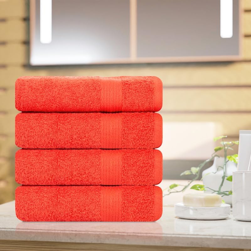 Ample Decor Hand Towels for Bathroom 18 X 28 Inch 600 GSM 100% Cotton, Soft Absorbent - 4 Pcs Orange