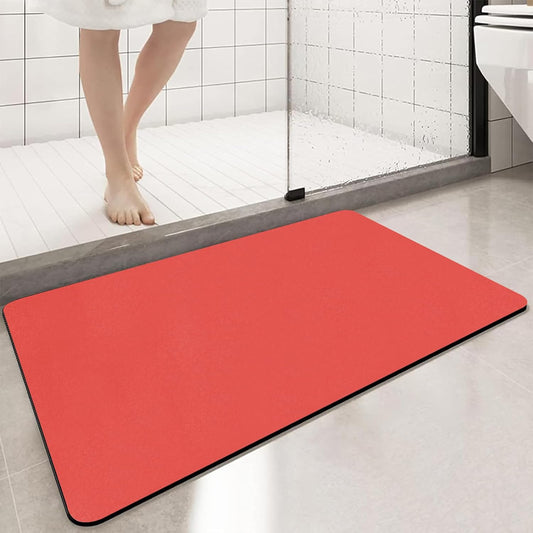 Diatomaceous Earth Bath mat Bathroom Rugs Super Absorbent Quick Dry Non Slip Bath Mat Thin Bathroom Floor Mats Fit Under Door-Shower Rug for in Front of Bathtub Shower, Red, 19.6"x31.5"