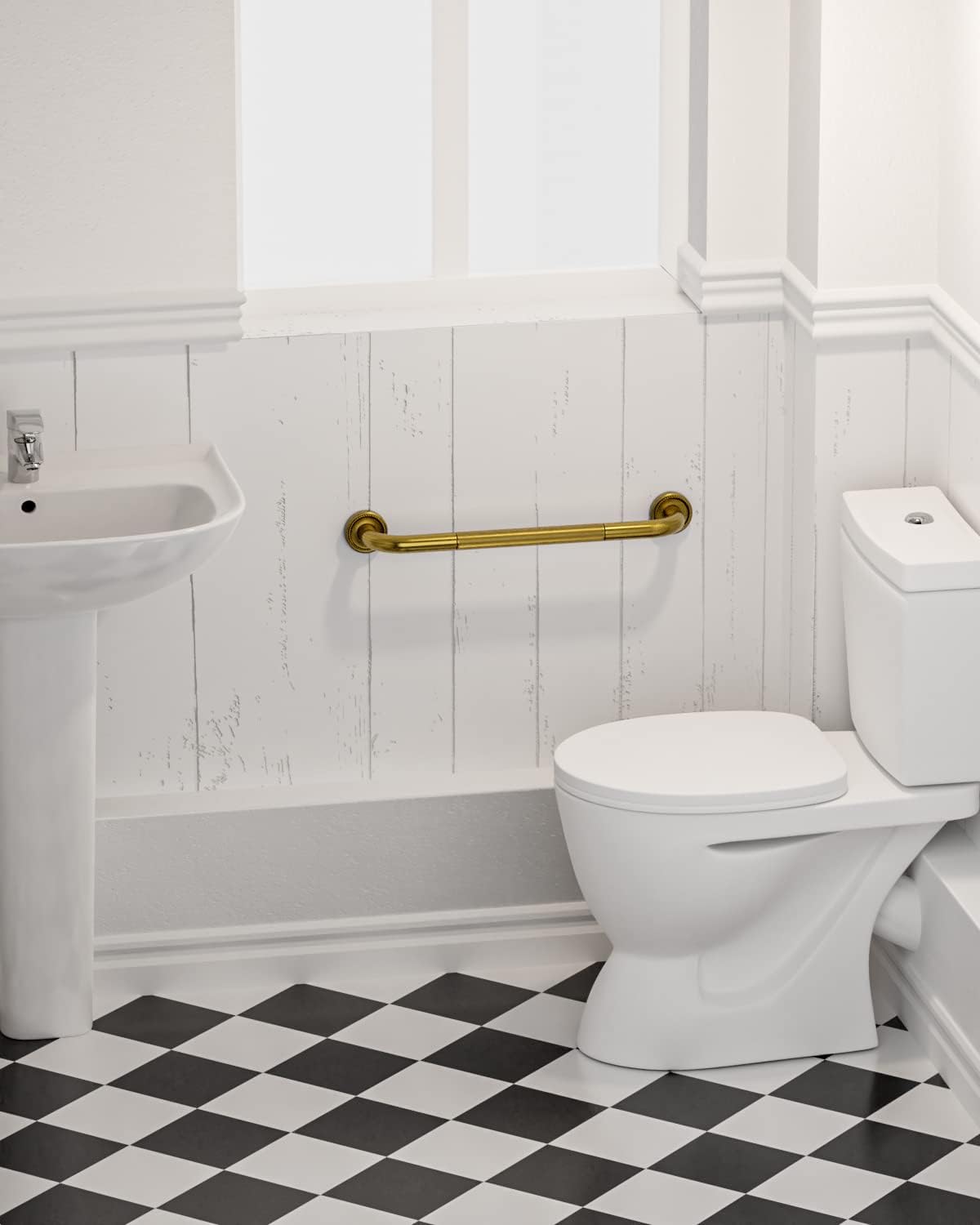 20 Inch Bronze Shower Grab Bar Gold, Munzong Antique Brass Bathroom Grab Bar w/Anti-Slip Knurled Grip, Bathroom Balance Bar, Safety Bath Handrail Support, Handicap Injury Elderly Senior Assist Handle