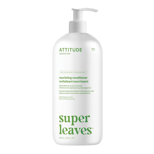 ATTITUDE Nourishing Hair Conditioner, For Dry and Damaged Hair, Naturally Derived Ingredients, Vegan Detangler, Dermatologically Tested, Grapeseed Oil and Olive Leaves, 32 Fl Oz