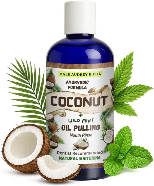 Coconut Oil Pulling for Teeth and Gums, Alcohol & Fluoride-Free Organic Pulling Oil, Oil Pulling Mouthwash Oral Health Rinse for Fresh Breath & Gum Care, Whitening Mouthwash Removes Bad Breath-8 FL Oz