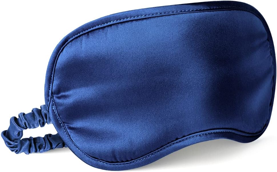 LULUSILK Mulberry Silk Sleep Eye Mask Blindfold with Elastic Strap Headband, Soft Eye Cover Eyeshade for Night Sleeping, Travel, Nap (Navy Blue)
