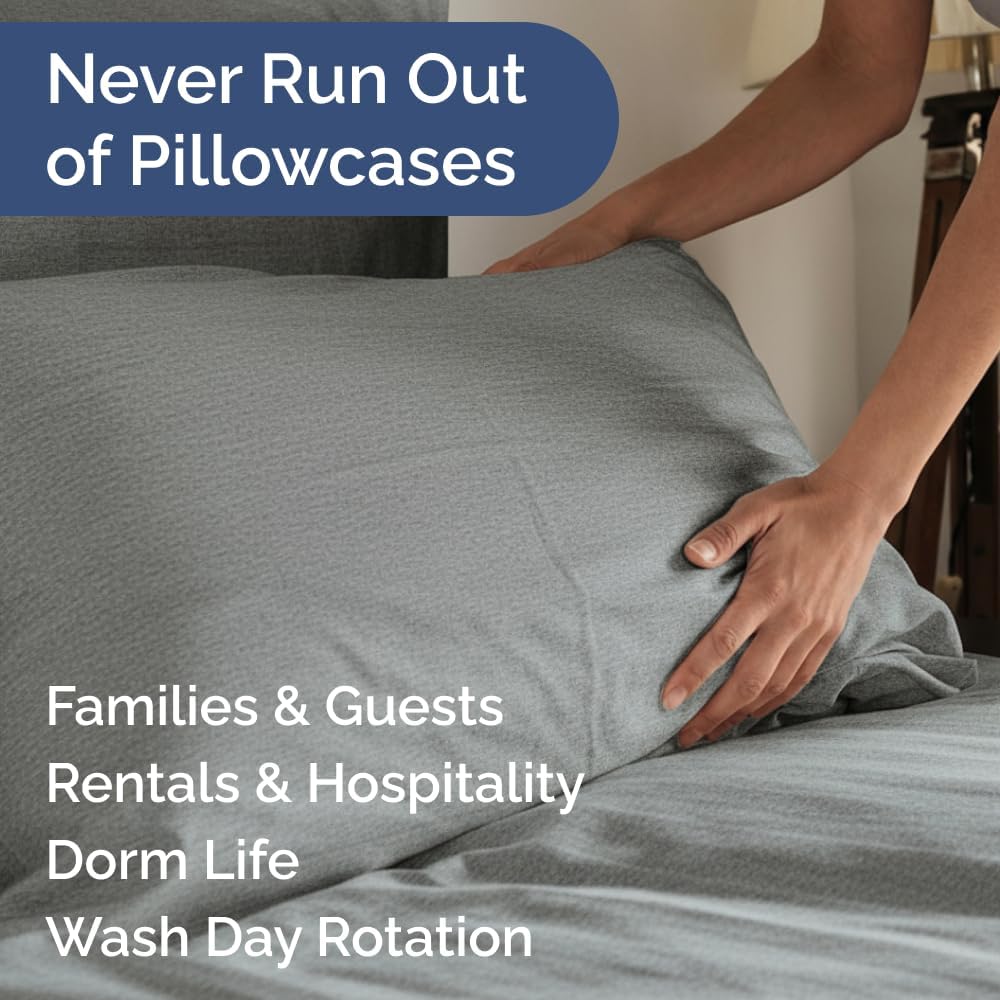 King Pillow Cases Set of 8 - Ultra Soft Hotel Quality Pillowcase Covers - Comfy & Wrinkle Free - Shrink, Stain and Fade Resistant - Machine Washable Pillow Protectors - 8 Piece Set - Heathered Grey