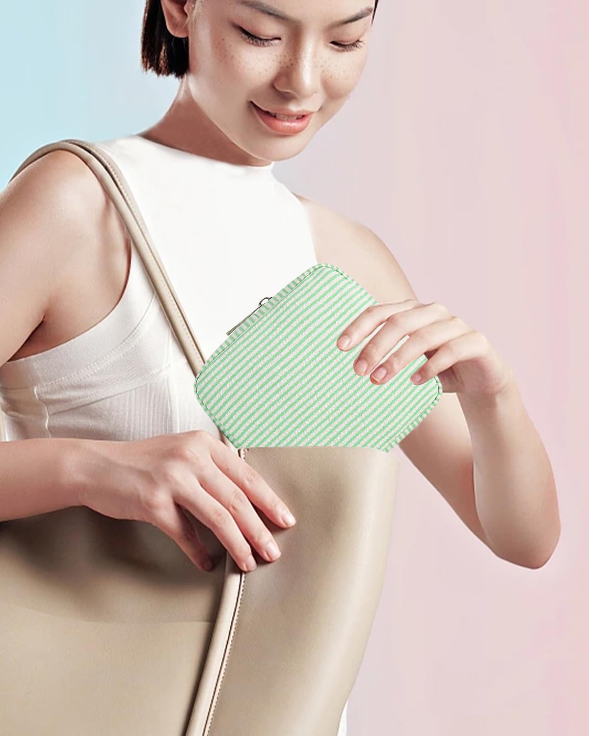 Mini Makeup Bag, Small Makeup Pouches for Purse Cute Cosmetics Bag Pouch with Slip-in Pockets Small Travel Toiletry Bag Makeup Storage Bag Lipstick Organizer Purse Essentials (Mini Green)