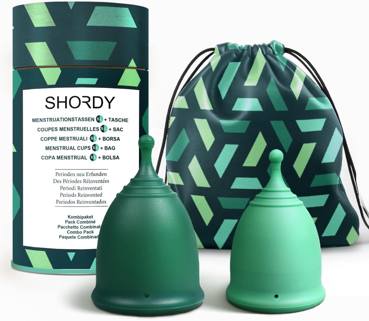 SHORDY Reusable Soft Menstrual Cups Set, Small & Large Period Cup for Women, 12 Hours Protection, Copa Menstrual for Beginners or Experienced Users, Tampon, Pads & Disc Alternative for Swimming, Yoga