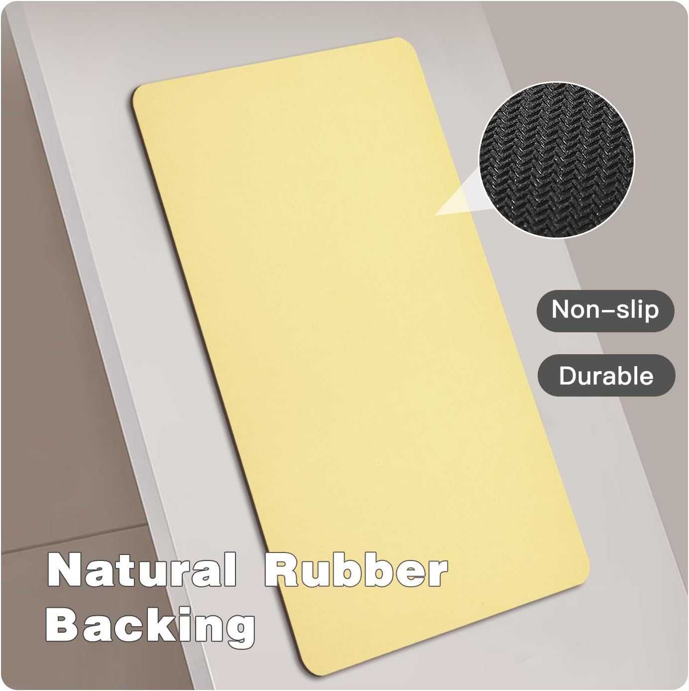 Bathroom Mat Quick Dry, Bathroom Rugs Non Slip Washable Thin Absorbent Bath Mat Fits Under Door Bathroom Floor Mat Perfect for Bath, Shower, or Sink 17"x59" Light Yellow
