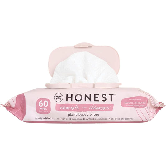 The Honest Company Nourish and Cleanse Naturally Scented Wipes Cleansing Multi-Tasking Wipes 99% Water Plant Based Hypoallergenic Sweet Almond 60 Count