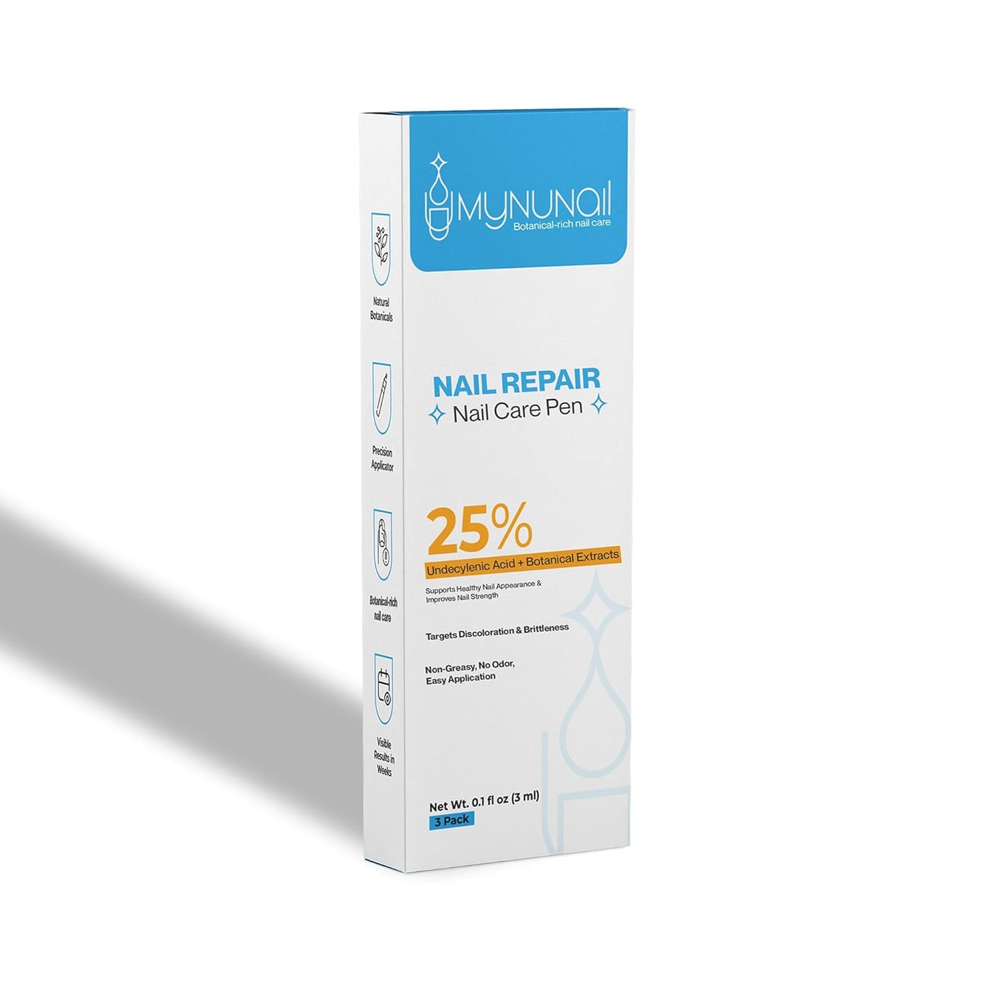 Nail Care/Conditioning Pen – Botanical Oils for Healthy, Clear-Looking Toenails and Fingernails – Fast Precision Brush Application Nail Repair Pen, Appearance of Clear Nails - Pack of 3