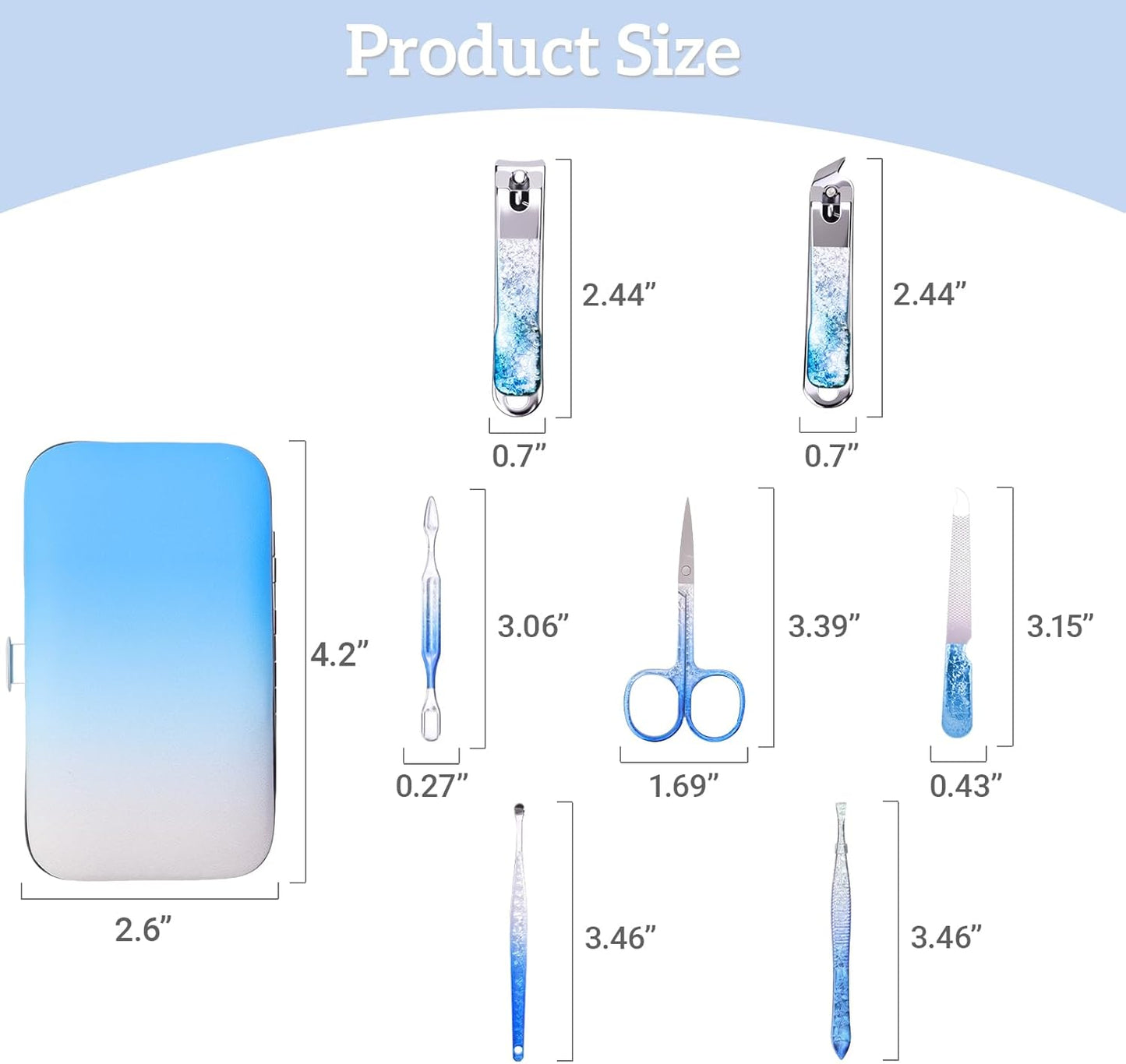 Nail Clippers Set 7 in 1 Stainless Steel, Colorful Manicure Kit Scissors Pedicure Tools Kit with Luxurious Travel Case- Portable Travel Grooming Kit Gift for Women